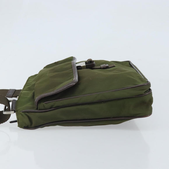 PRADA Shoulder Bag Nylon Khaki Silver Auth 172042