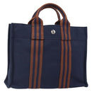 HERMES Fourre Tout PM Hand Bag Canvas Navy Silver Auth 172045V-1