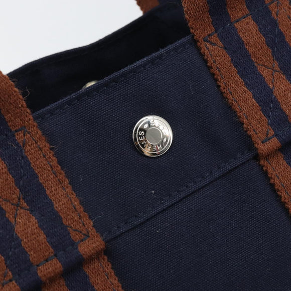HERMES Fourre Tout PM Hand Bag Canvas Navy Silver Auth 172045V