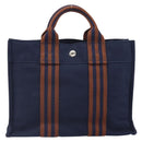 HERMES Fourre Tout PM Hand Bag Canvas Navy Silver Auth 172045V-3
