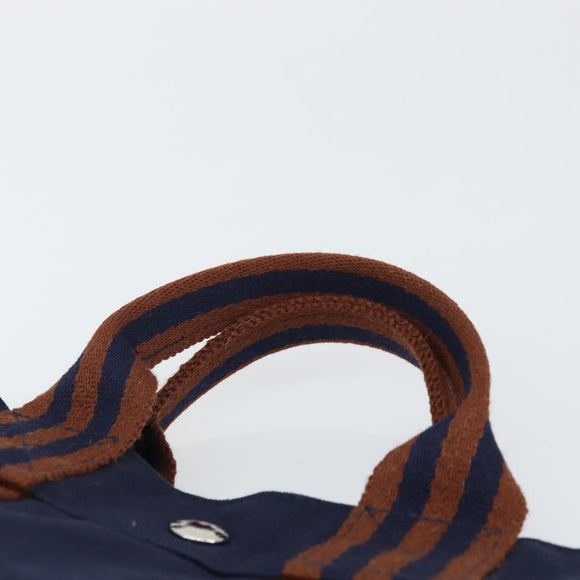HERMES Fourre Tout PM Hand Bag Canvas Navy Silver Auth 172045V