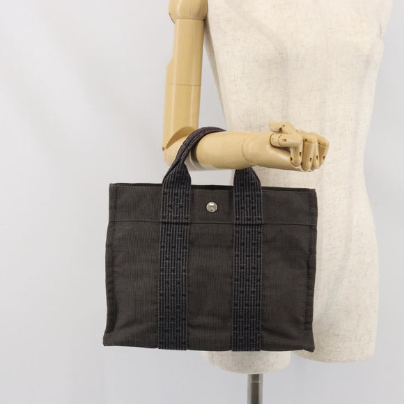 HERMES Her Line PM Hand Bag Canvas Gray Auth 172046