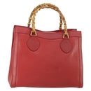 GUCCI Bamboo Hand Bag Leather Red Gold 002 1186 0260 Auth 172051-1