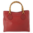 GUCCI Bamboo Hand Bag Leather Red Gold 002 1186 0260 Auth 172051-2