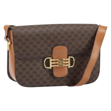 CELINE Macadam Canvas Horsebit Shoulder Bag PVC Leather Brown Gold Auth 172052