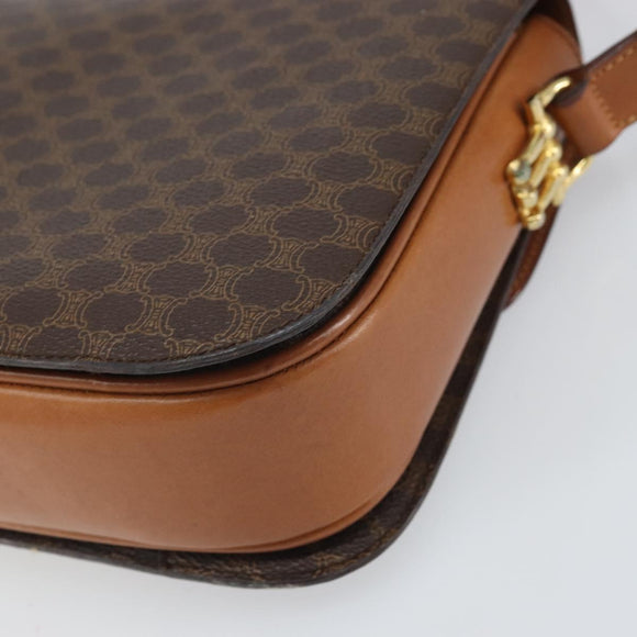 CELINE Macadam Canvas Horsebit Shoulder Bag PVC Leather Brown Gold Auth 172052