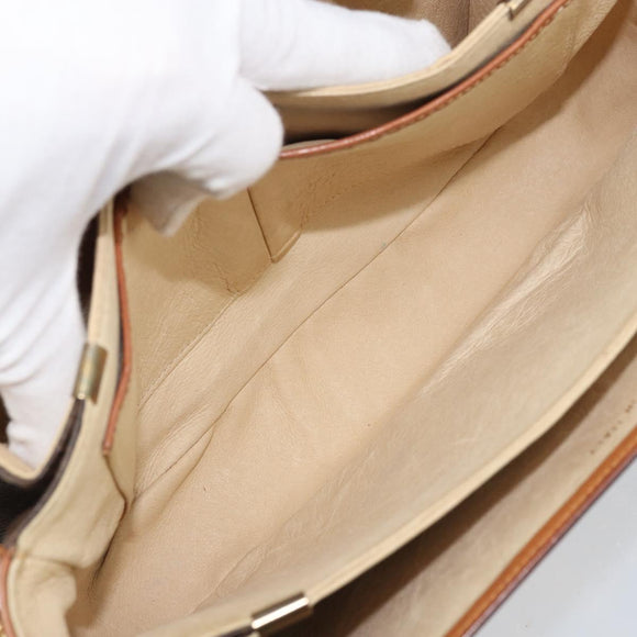 CELINE Macadam Canvas Horsebit Shoulder Bag PVC Leather Brown Gold Auth 172052