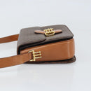 CELINE Macadam Canvas Horsebit Shoulder Bag PVC Leather Brown Gold Auth 172052-5