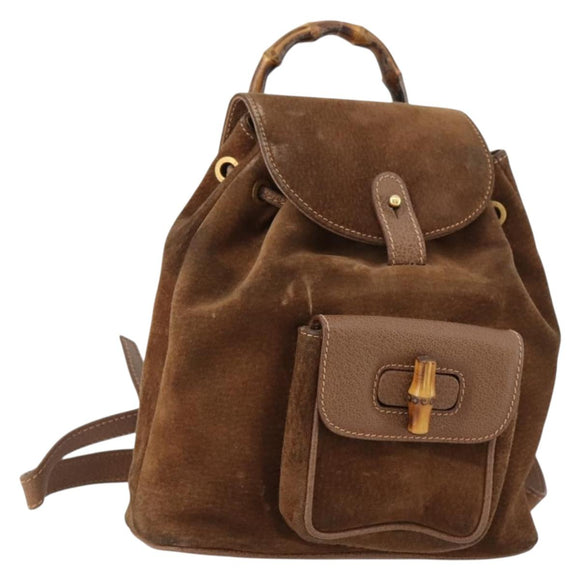 GUCCI Bamboo Backpack Suede Brown Gold 003 2852 0030 0 Auth 172054