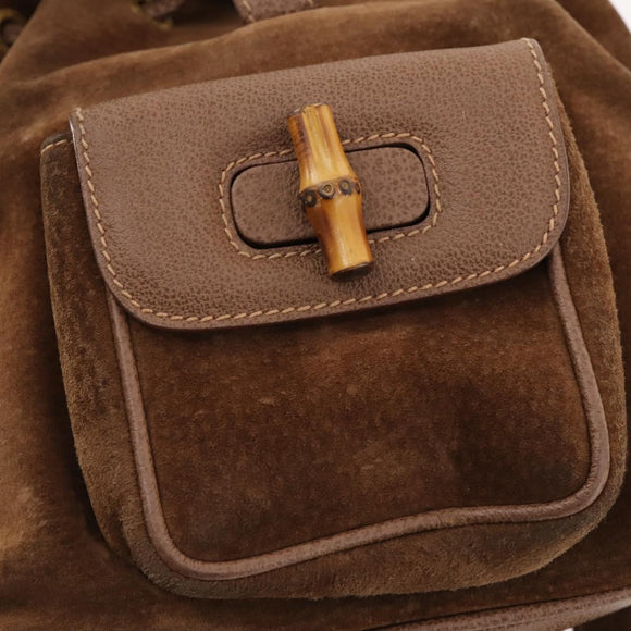 GUCCI Bamboo Backpack Suede Brown Gold 003 2852 0030 0 Auth 172054