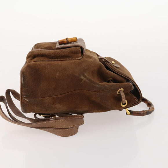 GUCCI Bamboo Backpack Suede Brown Gold 003 2852 0030 0 Auth 172054