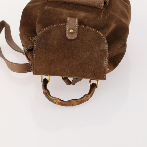 GUCCI Bamboo Backpack Suede Brown Gold 003 2852 0030 0 Auth 172054