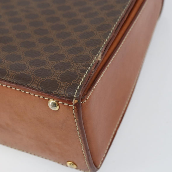 CELINE Macadam Canvas Hand Bag PVC Leather Brown Gold Auth 172055