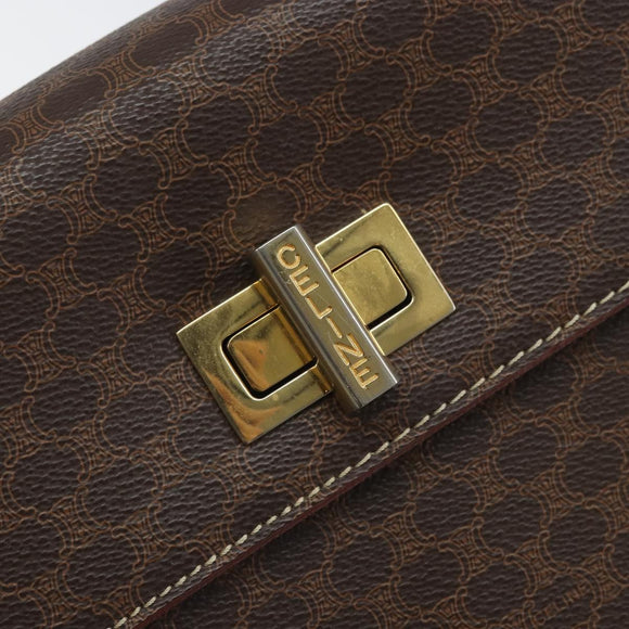 CELINE Macadam Canvas Hand Bag PVC Leather Brown Gold Auth 172055