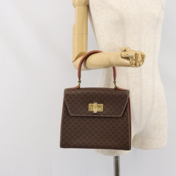 CELINE Macadam Canvas Hand Bag PVC Leather Brown Gold Auth 172055