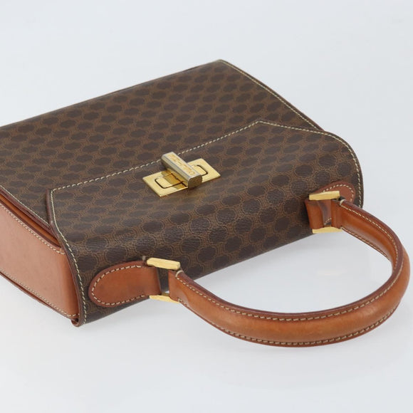 CELINE Macadam Canvas Hand Bag PVC Leather Brown Gold Auth 172055