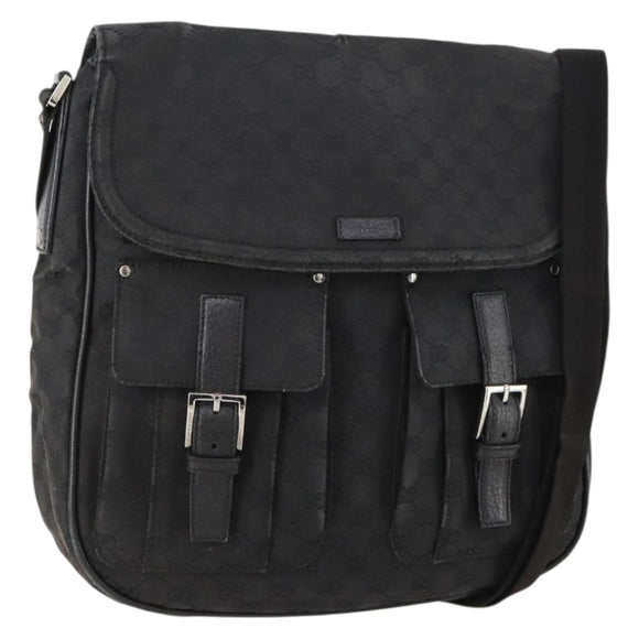 GUCCI GG Canvas Schoudertas Zwart Zilver 114269 Auth 172056