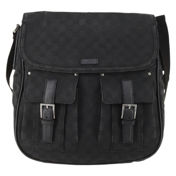 GUCCI GG Canvas Schoudertas Zwart Zilver 114269 Auth 172056