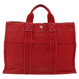 HERMES Fourre Tout MM Hand Bag Canvas Red Silver Auth 172057 - 0