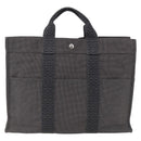 HERMES Her Line Tote MM Hand Bag Canvas Gray Silver Auth 172060-13