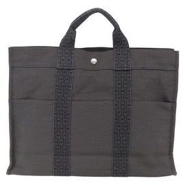 HERMES Her Line Tote MM Hand Bag Canvas Gray Silver Auth 172060 - 0