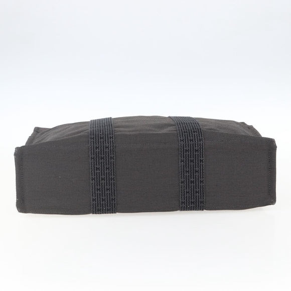 HERMES Her Line Tote MM Hand Bag Canvas Gray Silver Auth 172060