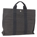 HERMES Her Line Tote MM Hand Bag Canvas Gray Silver Auth 172061-1