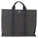 HERMES Her Line Tote MM Hand Bag Canvas Gray Silver Auth 172061-13