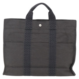 HERMES Her Line Tote MM Hand Bag Canvas Gray Silver Auth 172061 - 0