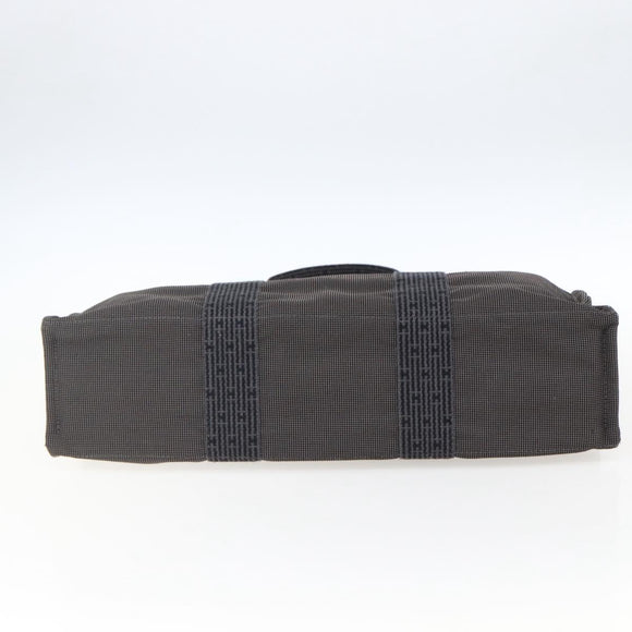 HERMES Her Line Tote MM Hand Bag Canvas Gray Silver Auth 172061