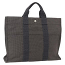 HERMES Her Line Tote MM Hand Bag Canvas Gray Silver Auth 172062-1