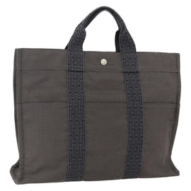 HERMES Her Line Tote MM Hand Bag Canvas Gray Silver Auth 172062