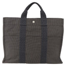 HERMES Her Line Tote MM Hand Bag Canvas Gray Silver Auth 172062-13
