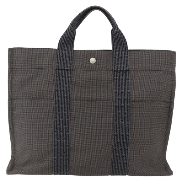 HERMES Her Line Tote MM Hand Bag Canvas Gray Silver Auth 172062