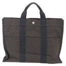 HERMES Her Line Tote MM Hand Bag Canvas Gray Silver Auth 172062-2
