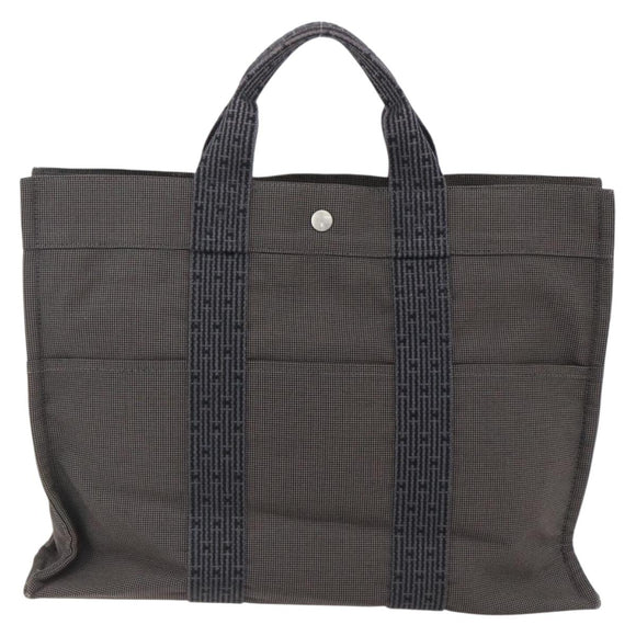 HERMES Her Line Tote MM Hand Bag Canvas Gray Silver Auth 172062