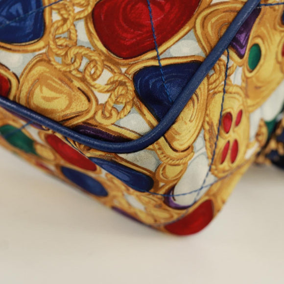 CHANEL Matelasse Chain Shoulder Bag Silk Multicolor Gold CC Auth 172070SAV