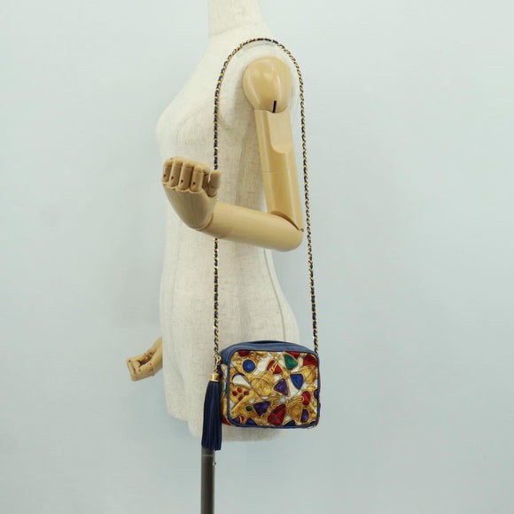 CHANEL Matelasse Chain Shoulder Bag Silk Multicolor Gold CC Auth 172070SAV