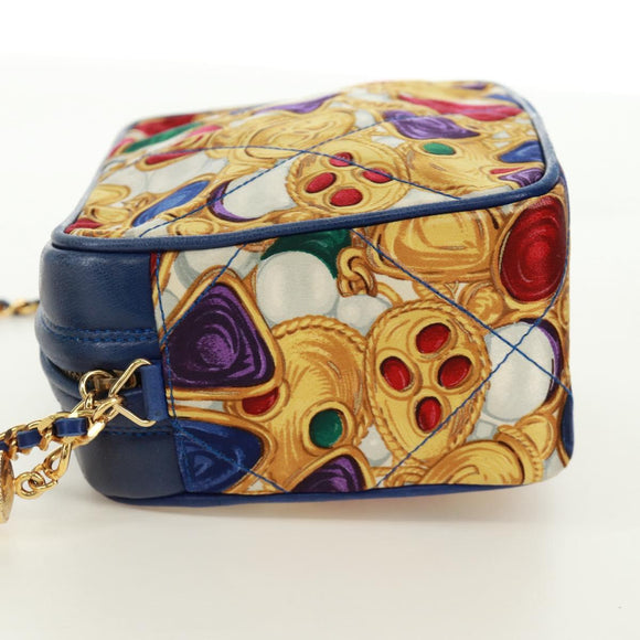 CHANEL Matelasse Chain Shoulder Bag Silk Multicolor Gold CC Auth 172070SAV