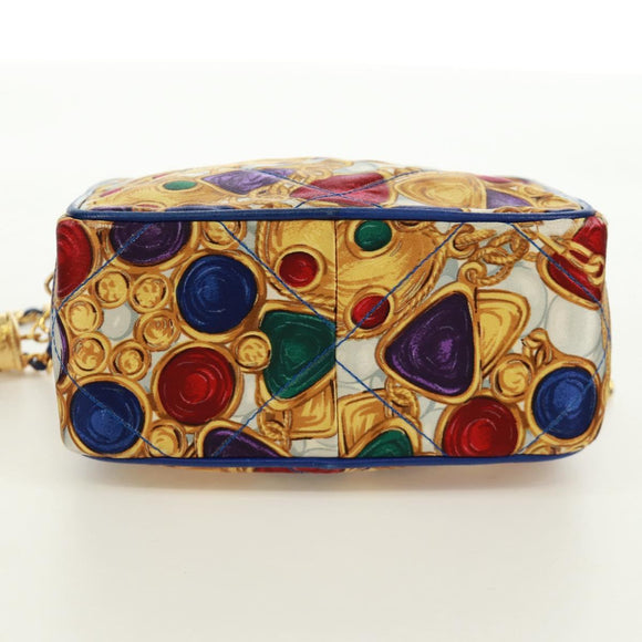 CHANEL Matelasse Chain Shoulder Bag Silk Multicolor Gold CC Auth 172070SAV
