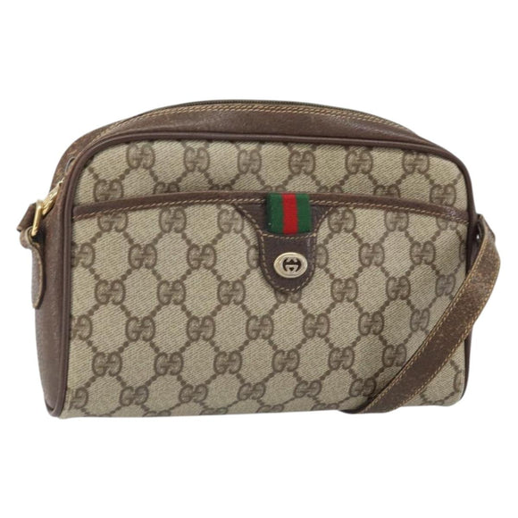 GUCCI GG Supreme Web Sherry Line Bag PVC Beige Gold 116 02 089 Auth 172071