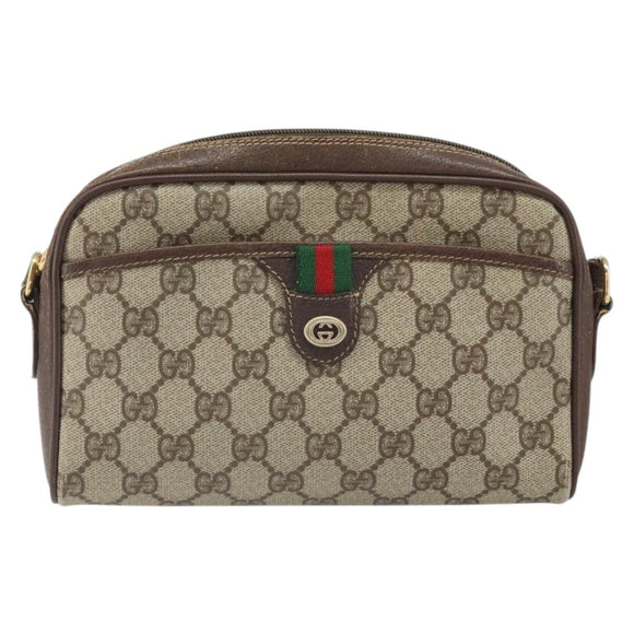 GUCCI GG Supreme Web Sherry Line Bag PVC Beige Gold 116 02 089 Auth 172071