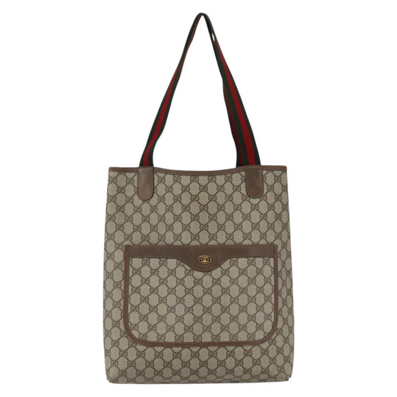 GUCCI GG Supreme Web Sherry Line Tote Bag PVC Beige Red 39 02 003 Auth 172074
