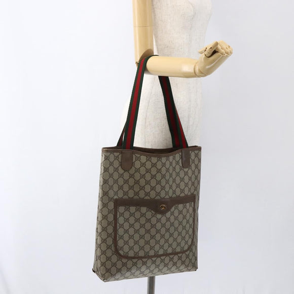GUCCI GG Supreme Web Sherry Line Tote Bag PVC Beige Red 39 02 003 Auth 172074