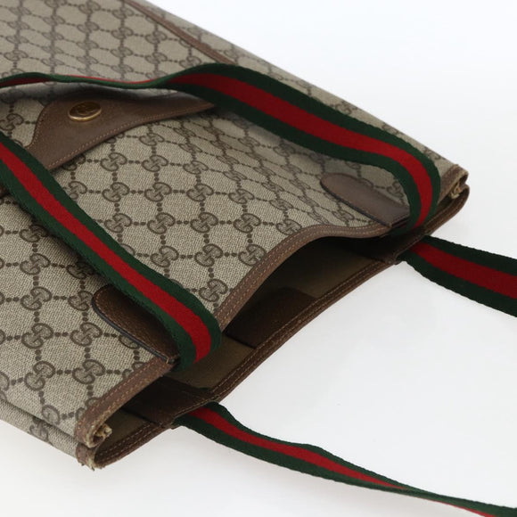 GUCCI GG Supreme Web Sherry Line Tote Bag PVC Beige Red 39 02 003 Auth 172074