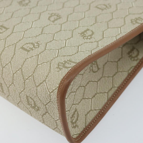 Christian Dior Honeycomb Canvas Clutch Bag PVC Beige Gold Auth 172084