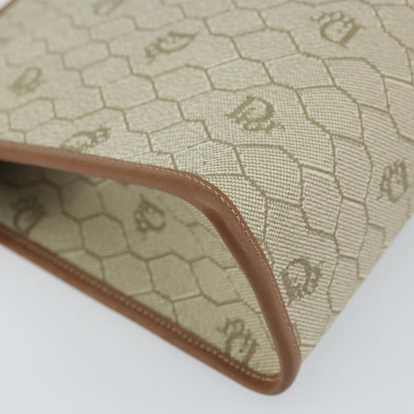 Christian Dior Honeycomb Canvas Clutch Bag PVC Beige Gold Auth 172084