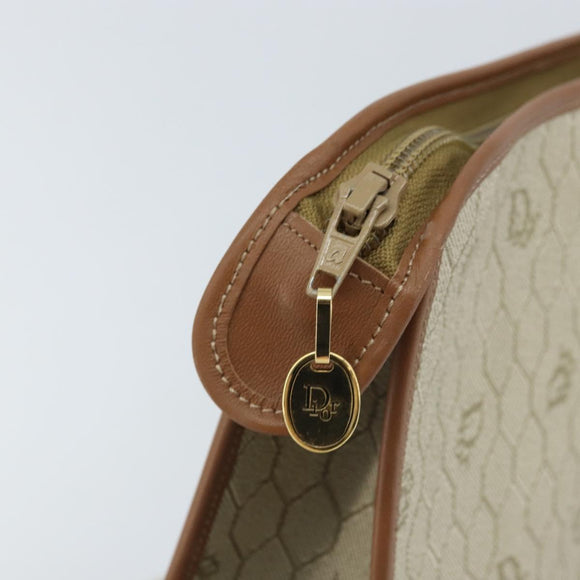 Christian Dior Honeycomb Canvas Clutch Bag PVC Beige Gold Auth 172084