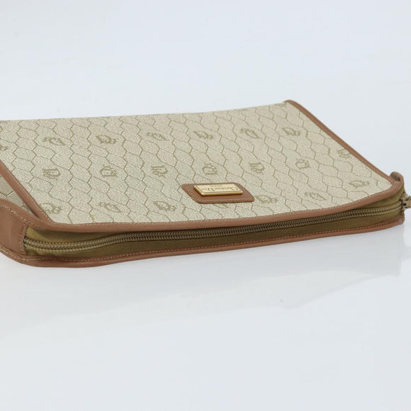 Christian Dior Honeycomb Canvas Clutch Bag PVC Beige Gold Auth 172084