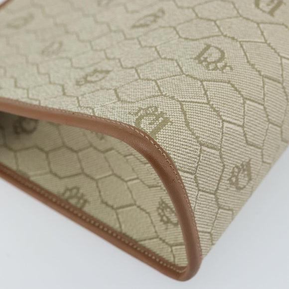 Christian Dior Honeycomb Canvas Clutch Bag PVC Beige Gold Auth 172084